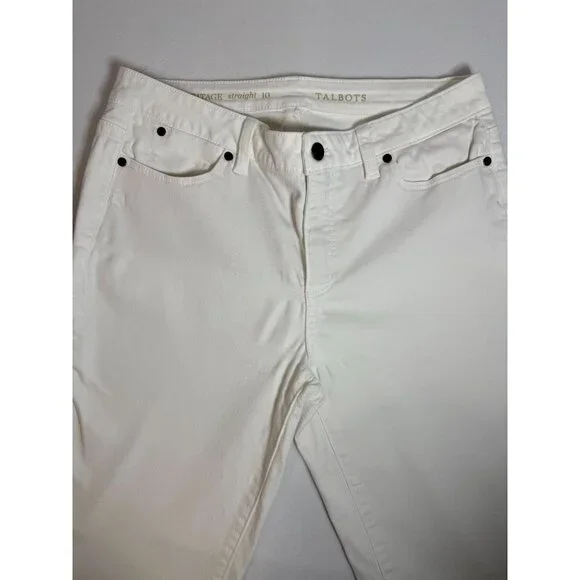 Talbots Womens White Heritage Straight-Leg Pants Size 10 Cotton Blend - Picture 6 of 15